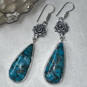 Copper Kingman Turquoise Drop dangle statement Earrings